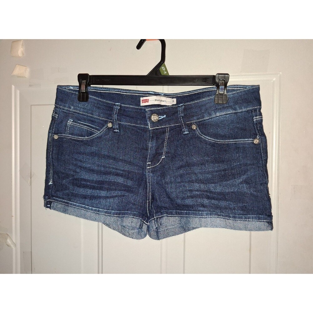 Levi's Girls Size 9 Shorty Shorts Blue Denim Embellished Flap Back Pockets